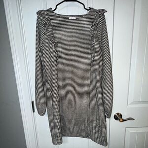 Like New! Pink Lily Black and White Gingham Long Sleeve Dress size Large